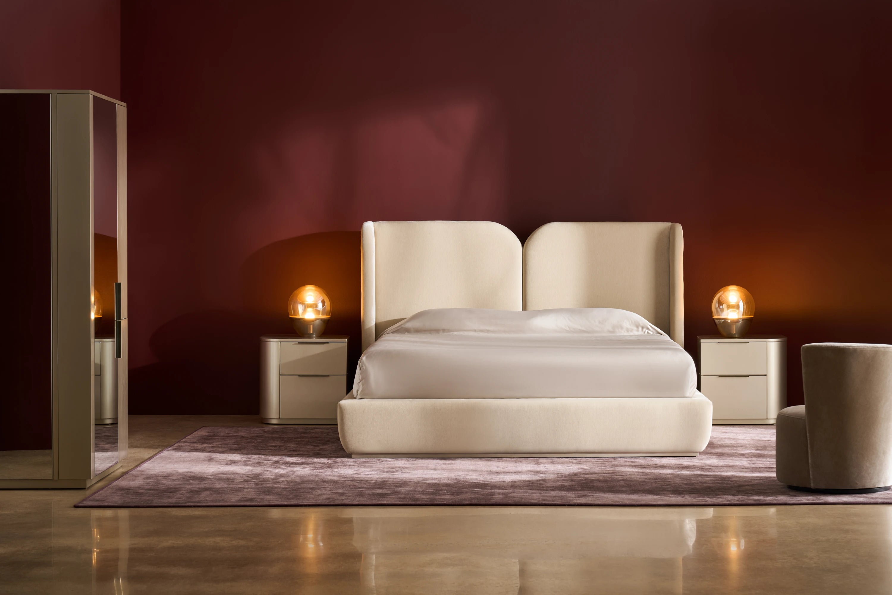 Oblique Queen Bed in room - angle 1