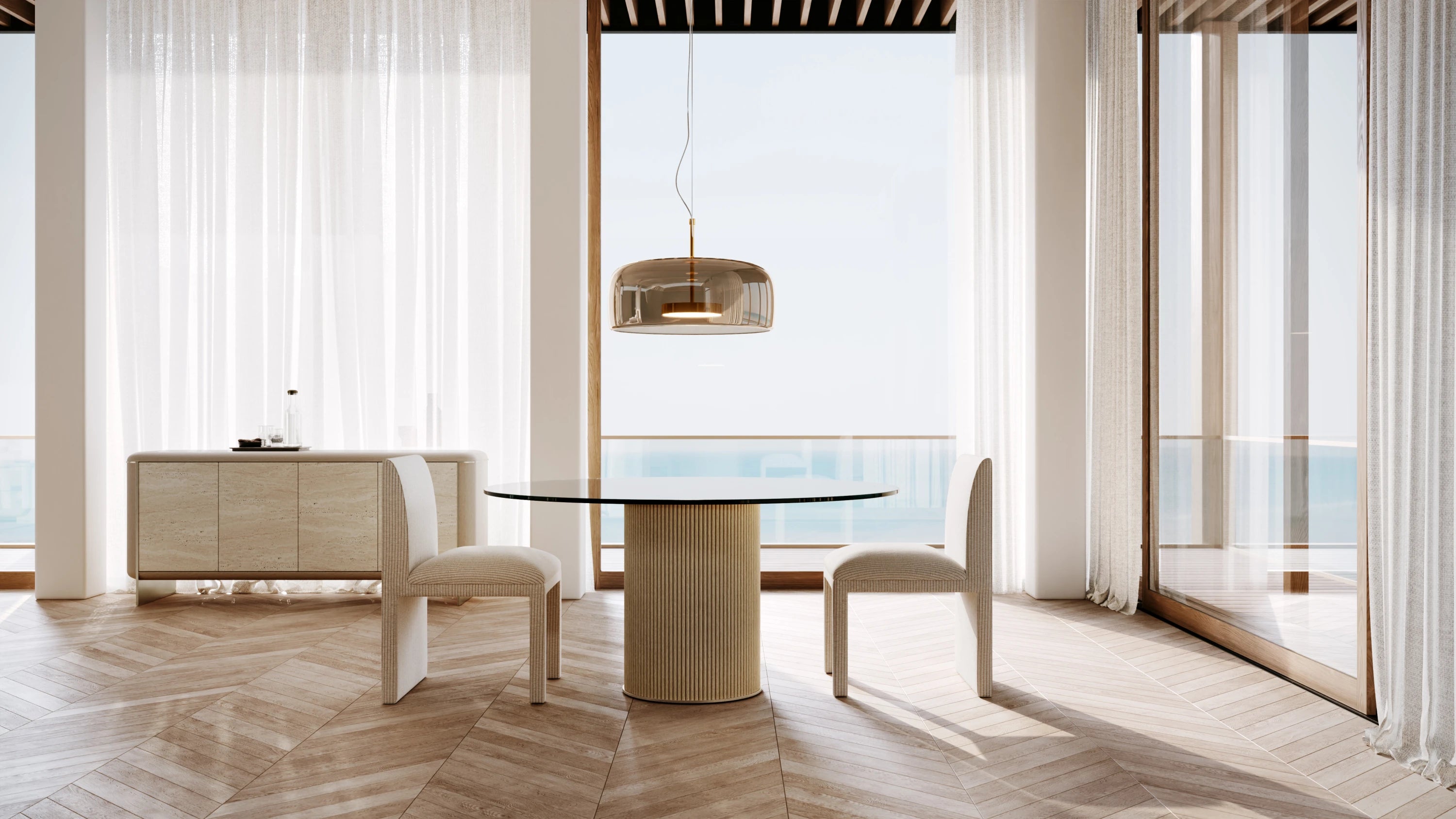 Rhythm Round Glass Top Dining Tbl in room - angle 1