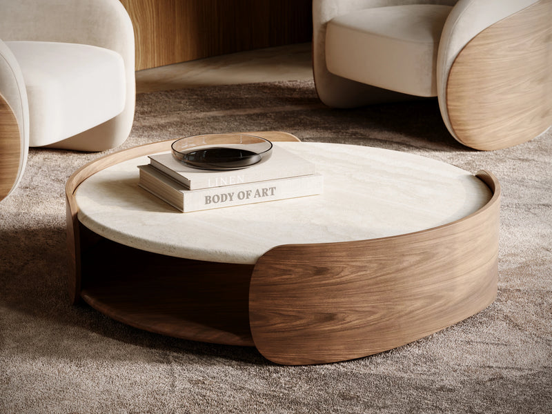 Fleur Open Cocktail Table W/Wood Shelf