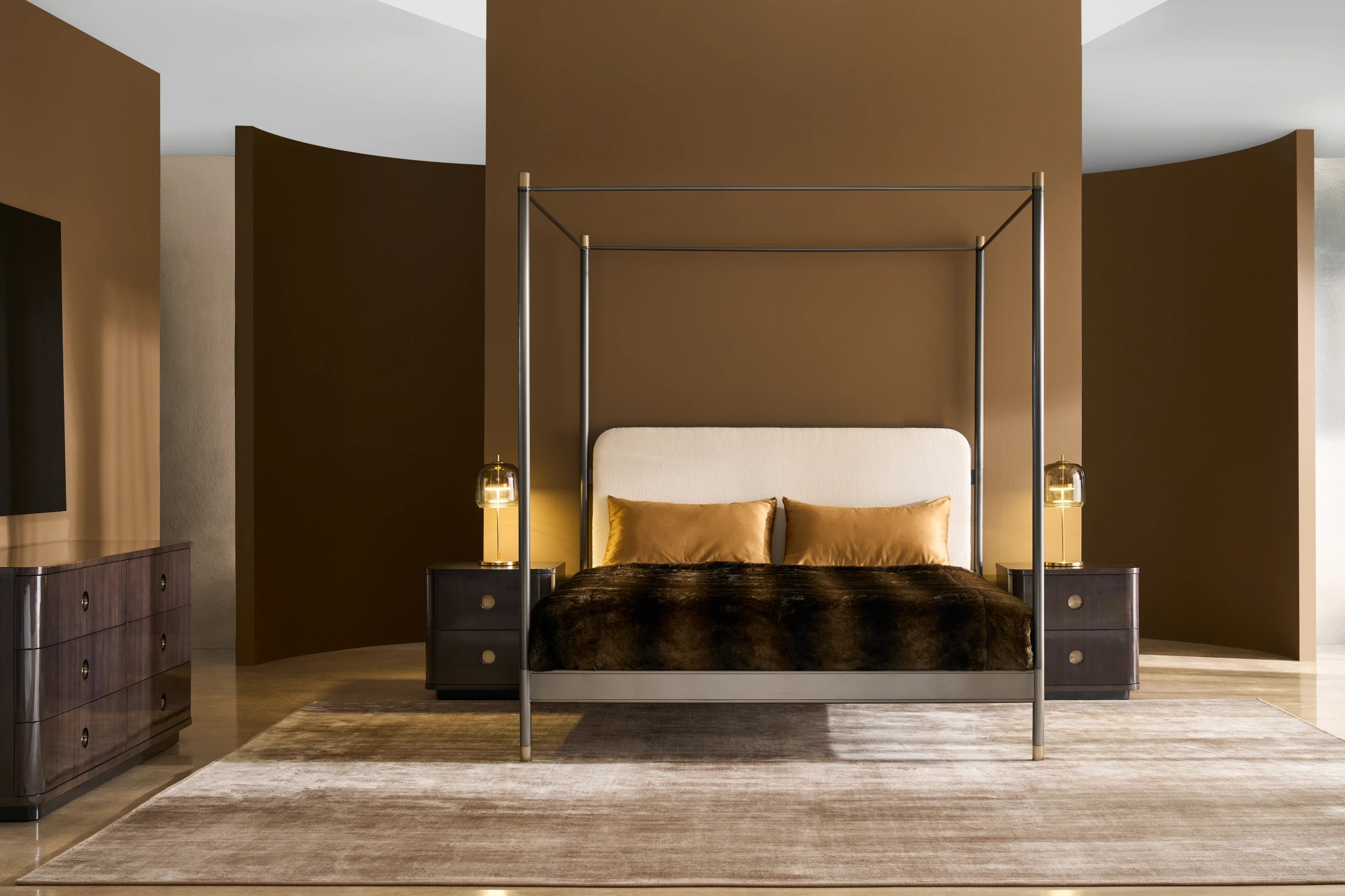 Campaign King Bed With Canopy in room - angle 3.0