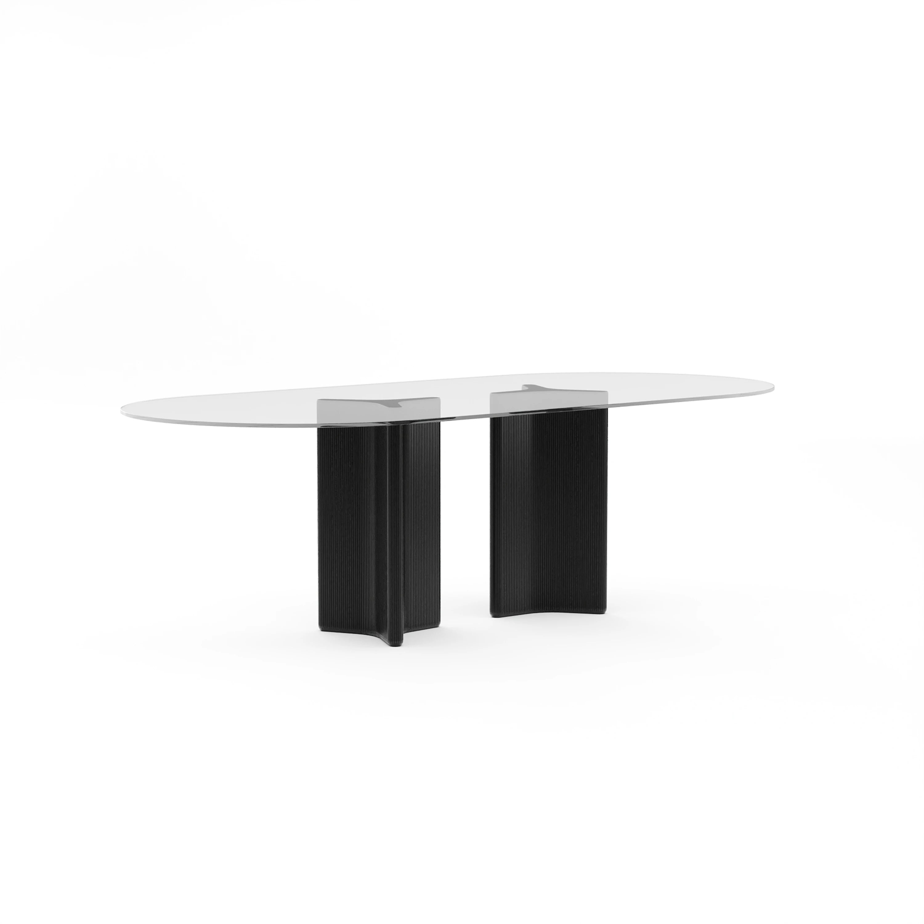 Viola Clear Oval Dble Ped Dining Table - primary image