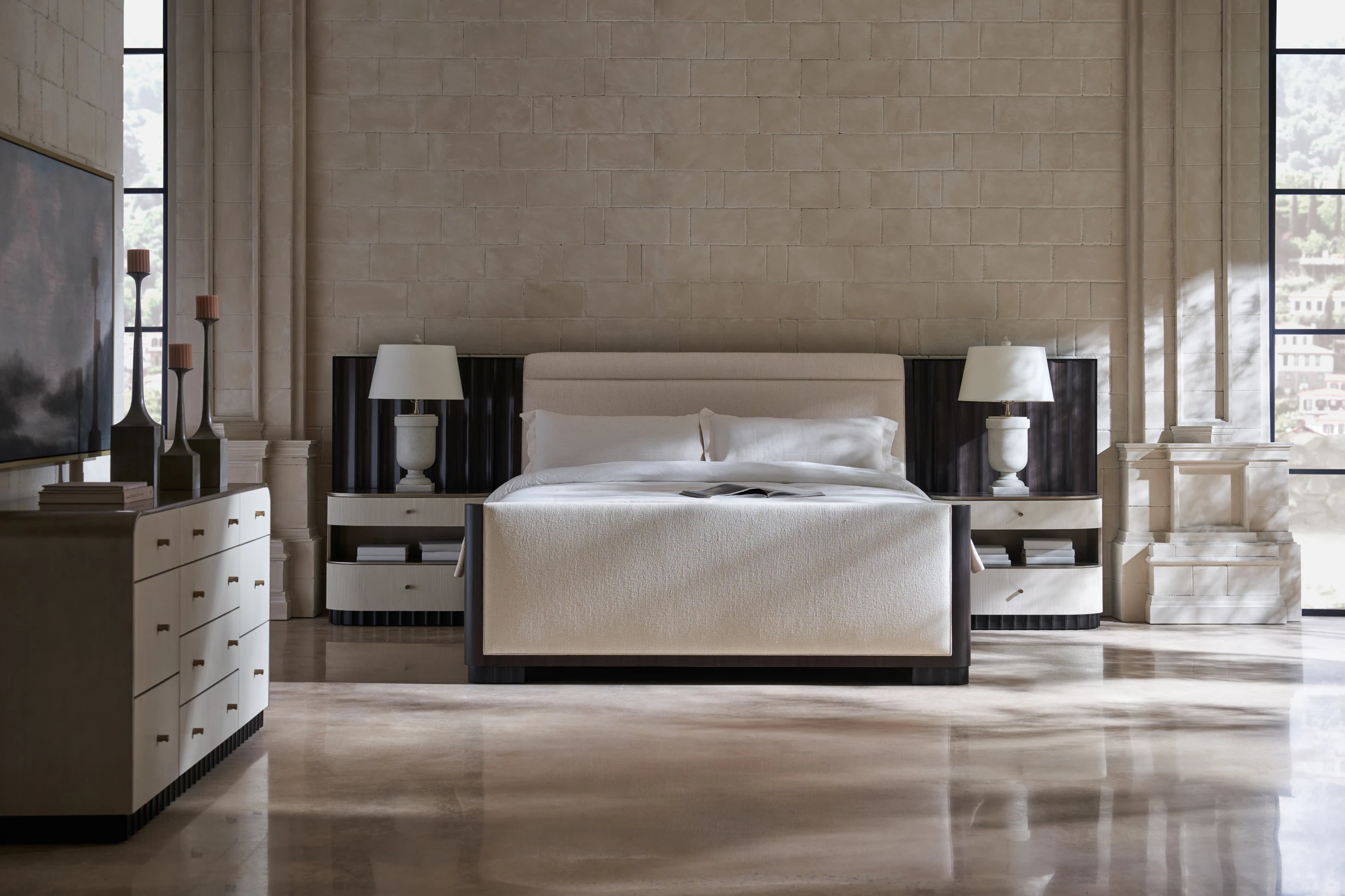 Slow Wave Qn/Kg Bed Wing Panels in room - angle 1