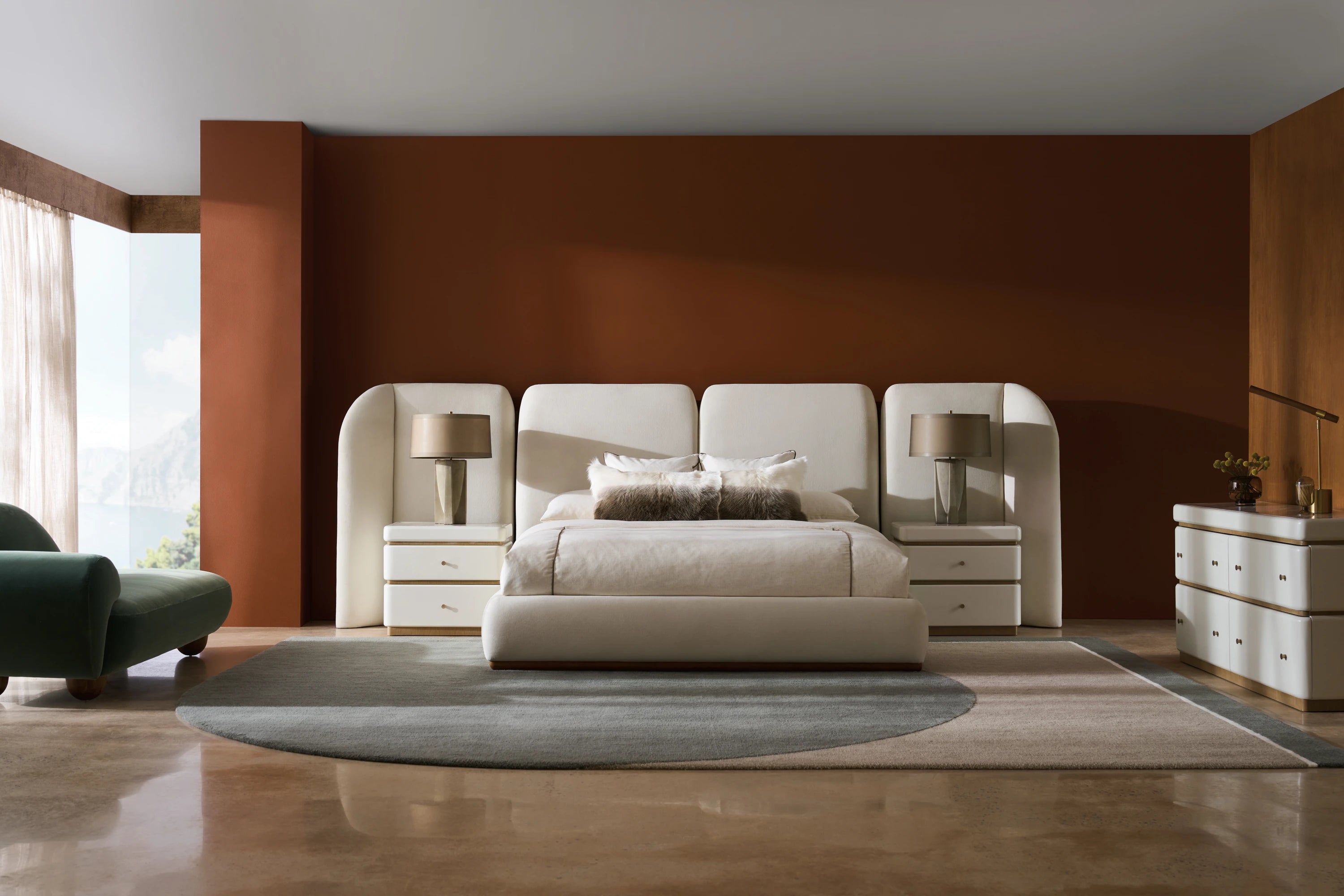 Malta Upholstered King Bed in room - angle 4.0