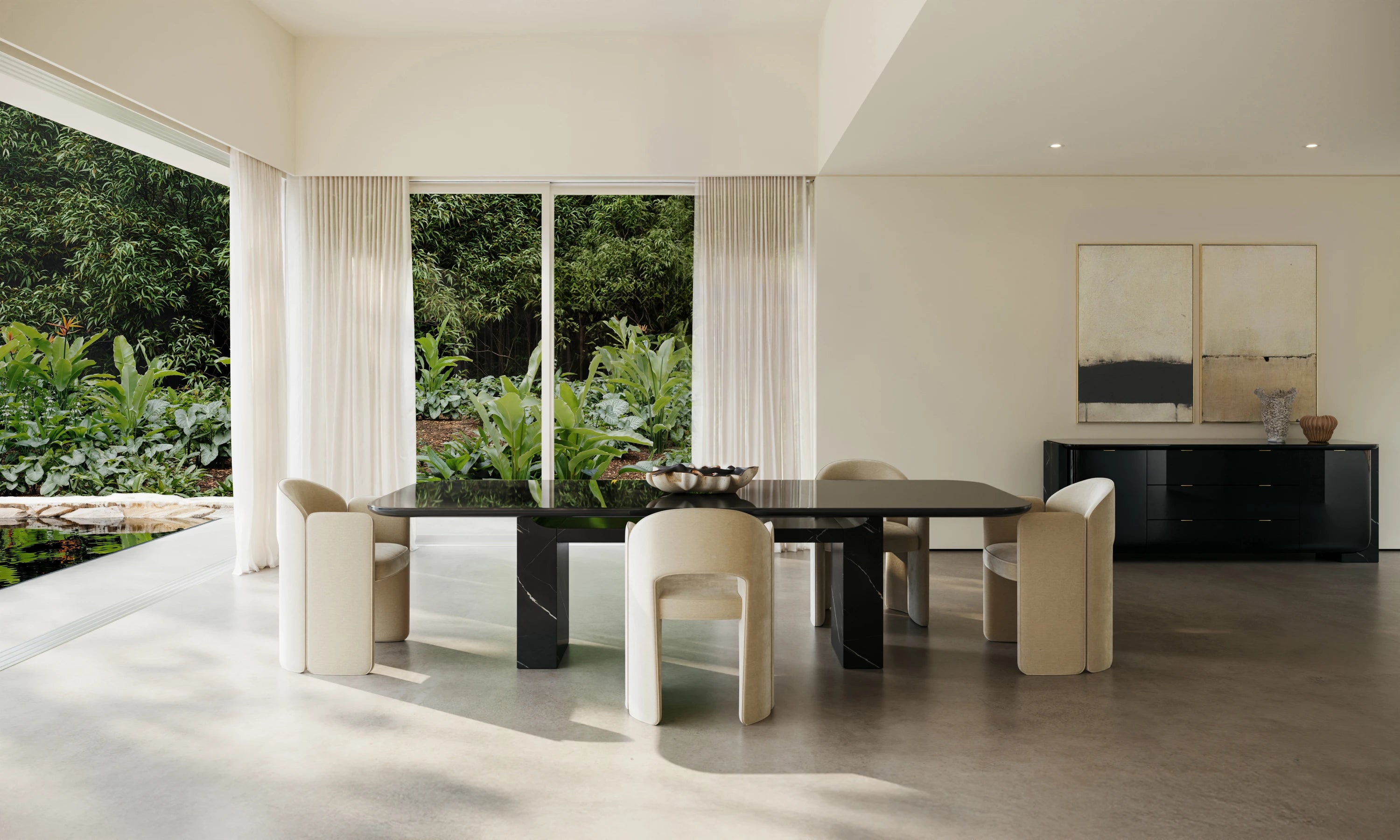 Overlap Rectangle Dining Table Dark in room - angle 1