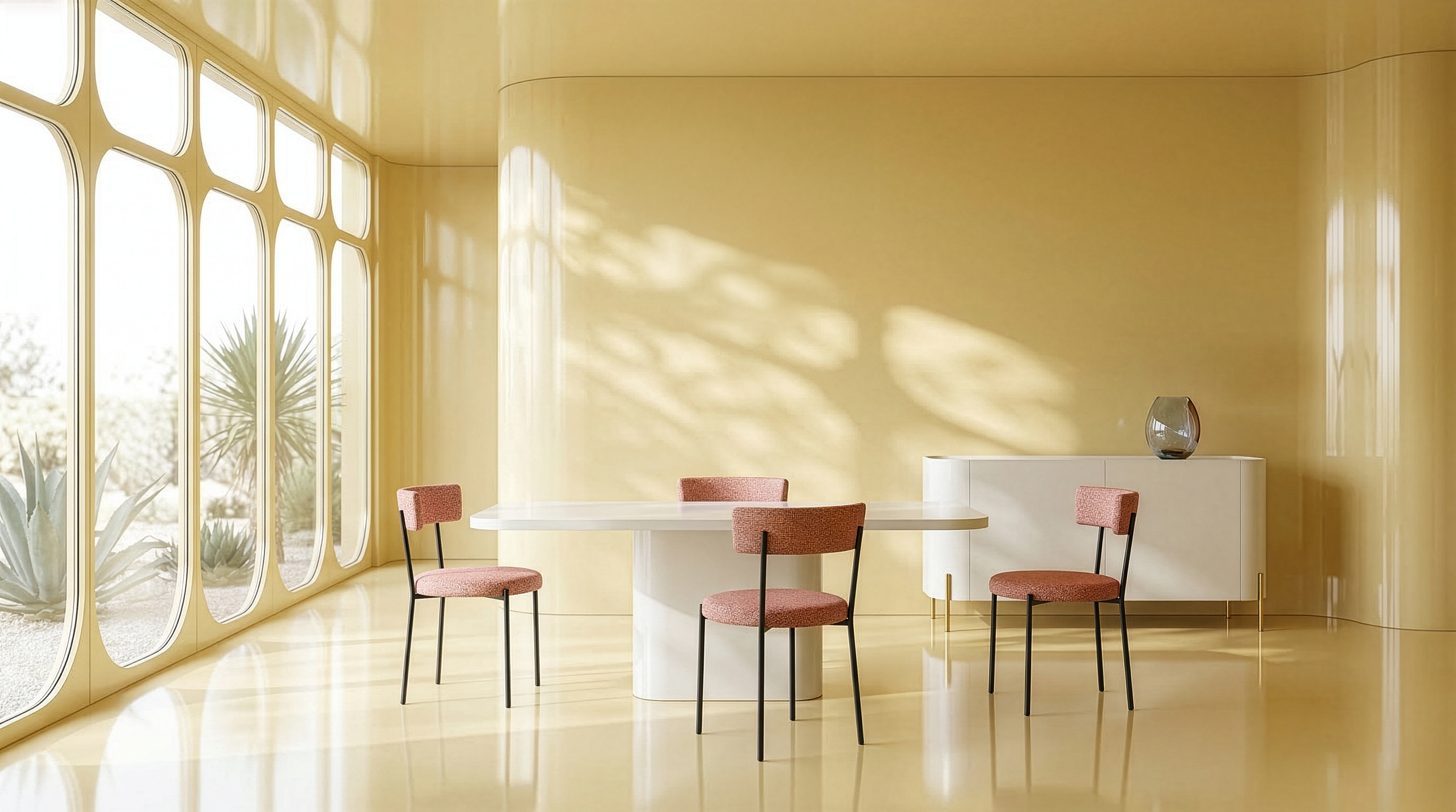 Atom Dining Table - Latte in room - angle 3.0