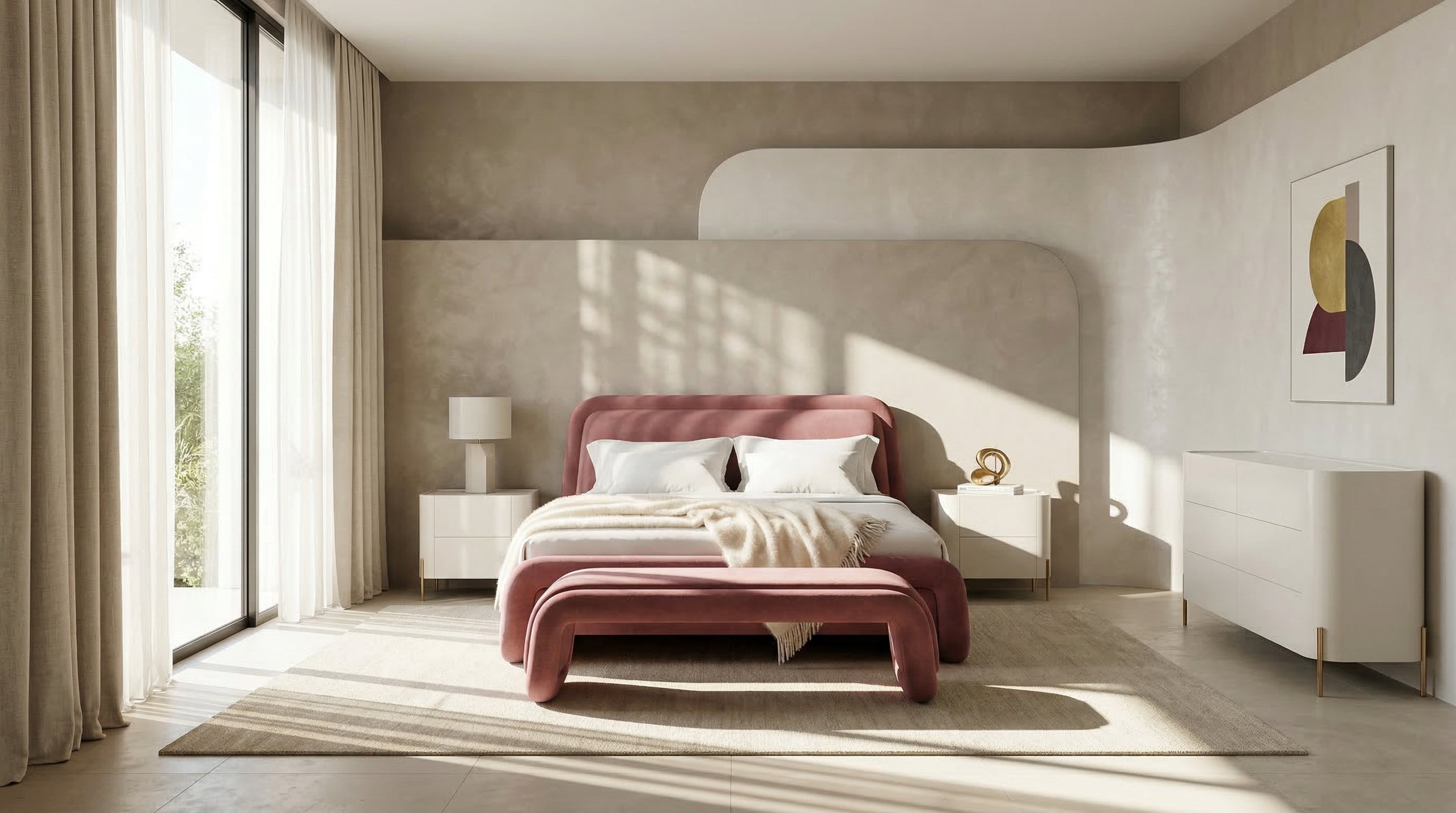 Bold King Bed - Dusty Rose in room - angle 1