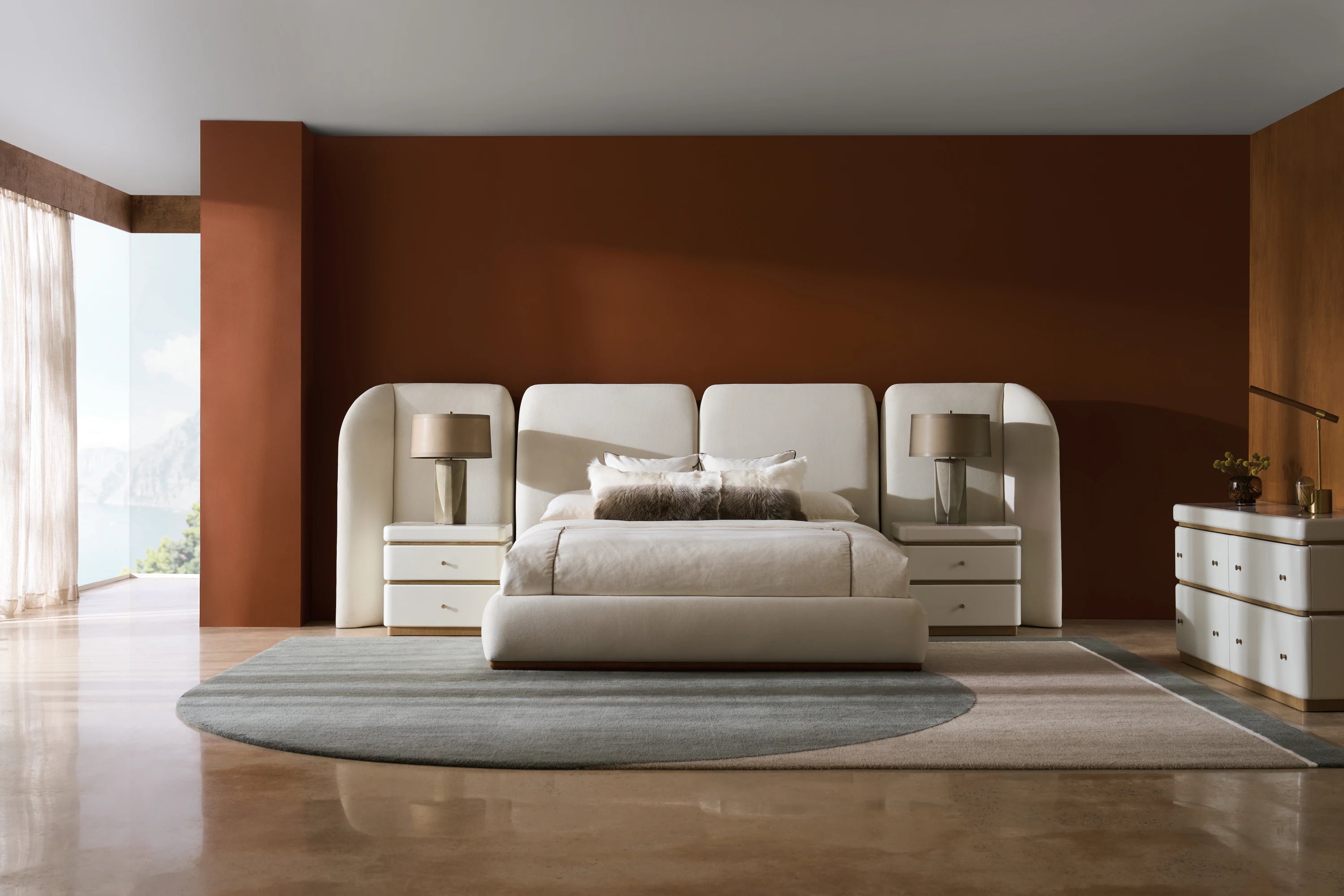 Malta Upholstered King Bed in room - angle 5.0